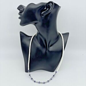 Surfer Genuine Puka Shell Necklace Silver Lavender Floral Beads Women's 22in